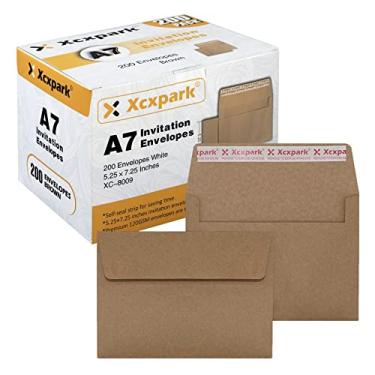 Imagem de Envelopes de convites Xxcxpark 200 Qtd A7 5 x 7, envelopes de papel Kraft marrom 120 GSM para cartões 5 x 7, selo automático, casamentos, convites, chá de bebê, artigos de papelaria, escritório, 5,25 x 7,25 polegadas