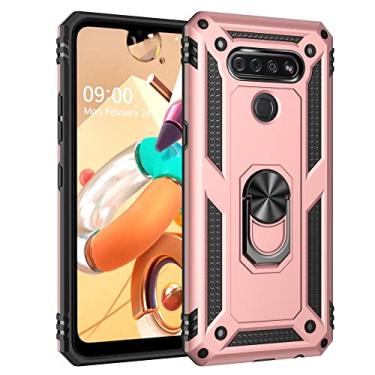 Imagem de Capa ultrafina para LG K51/Q51 capa de celular e suporte, com suporte magnético, proteção resistente à prova de choque para LG K51 capa capa traseira do telefone (cor: ouro rosa)