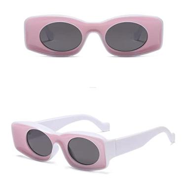 Imagem de Candy Colors Óculos de Sol Retro Feminino Designer Chunky Retângulo Grandes Óculos de Sol Designer Tons Para Mulheres, C4 Rosa Branco Preto, Tamanho Único
