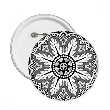 Imagem de Broche redondo preto branco estilo árabe padrão broche emblema botão decoração acessório 5 peças