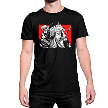 Imagem de Camiseta T-Shirt One Piece Anime Zoro Vermelho Algodão Cor:Preto;Tamanho:P
