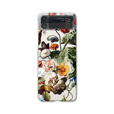 Imagem de Para samsung z flip 4 caso flor pintada transparente caixa de telefone dobrável para samsung z flip 3 zflip3 5g à prova de choque duro pc, b, para z flip 4