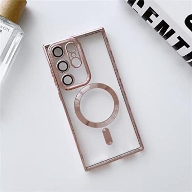 Imagem de FIRSTPELLA Capa compatível com Samsung S21 Ultra, capa magnética transparente com protetor de lente de câmera compatível com revestimento MagSafe Capa de telefone à prova de choque para mulheres e meninas - rosa