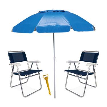 Imagem de Kit Praia Guarda Sol Bagum 2 Metros Cadeira Alumínio Master Até 120kg Alumínio Saca Areia Rosca - Mor