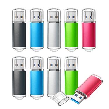 Imagem de TOPESEL Pen Drive USB 3.0 de 32 GB, pacote com 10 unidades de alta velocidade, 32 G, pen drive para PC, laptops, tablets, TVs, áudio automotivo (5 cores mistas: preto, azul, verde, vermelho, prata)