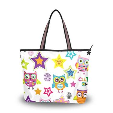 Imagem de Bolsa tote com alça superior colorida corujas e estrelas em branco bolsa de ombro para mulheres, Multicolorido., Medium