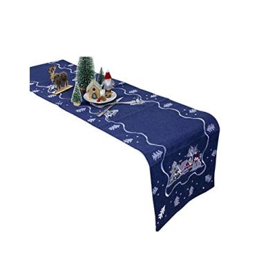 Imagem de Letuwj boneco de neve bordado Natal toalha de mesa azul 180 x 40 cm