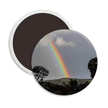 Imagem de Ímã redondo de cerâmica com estampa florestal arco-íris Cenário da natureza Decoração de lembrança
