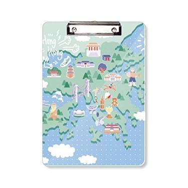 Imagem de Mapa de Hong Kong Famous Locations China Prancheta pasta Bloco de Escrita Placa de Apoio A4