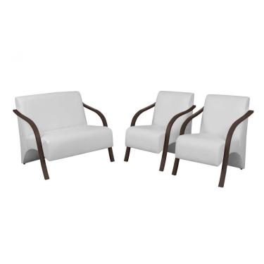 Imagem de Conjunto Vênus Braços Madeira 1 Namoradeira e 2 Poltronas um Lugar Escritório D Salla Tecido Sintético (Courino)