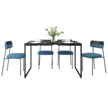 Imagem de Sala De Jantar Mesa Indy 160cm 4 Cadeiras Milli F02 Azul/Preto - Mpoze