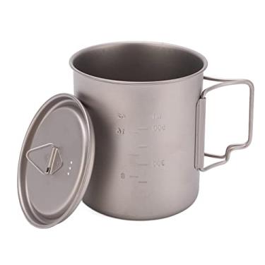 Imagem de plplaaobo Canecas de água de titânio para uso externo de 750 ml, copos portáteis reutilizáveis com alças dobráveis Copo de água de titânio portátil para acampamento de churrasco escalada