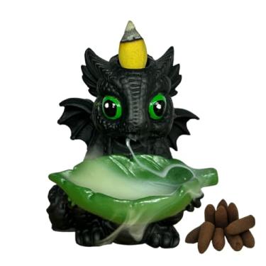 Imagem de Incensário Cascata Dragão Porta Incenso Vareta e Cascata Backflow Fumaça Invertida + 10 Incensos cone Premium Sortidos