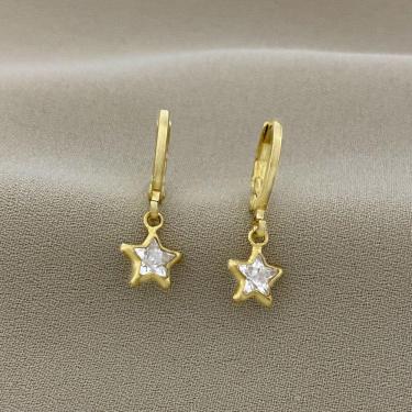 Imagem de Brinco Argolinha com Pingente Estrela Ponto de Luz de Zircônia