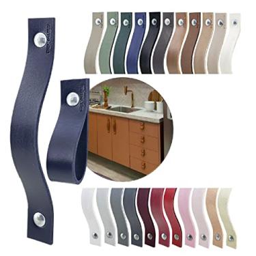 Imagem de Puxador Alça Full Parafuso para Móveis Armário Guarda Roupa Gaveta Porta Baús Caixas Bandeja Cesto Tábua Cor Textura de Couro (Azul Escuro)