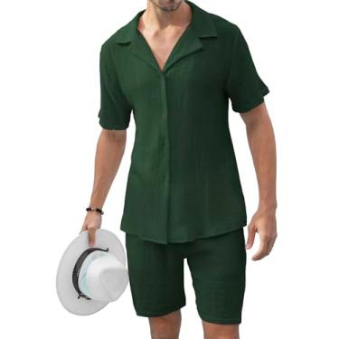 Imagem de KUYIGO Conjunto de camisa polo e shorts masculinos roupas de verão moda casual manga curta polo terno masculino 2 peças shorts agasalho, 629 Deep Green, GG