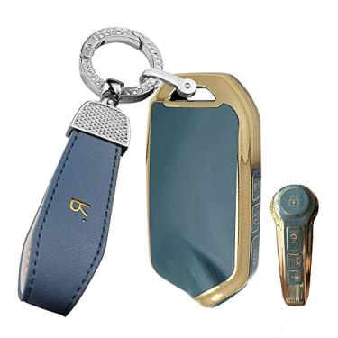 Imagem de ontto Porta-chaves de carro com chaveiro, controle remoto inteligente, capa de chave apto para Kia Stinger K900 2020 2021 2022 cinza