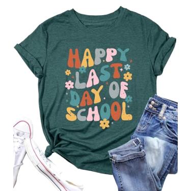 Imagem de Camiseta Last Day of School Camisetas femininas da vida do professor camisetas de formatura da escola para presente de apreciação do professor, Verde, GG
