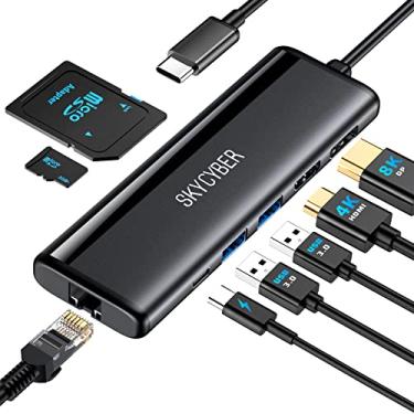 Imagem de Estação de ancoragem USB C para laptop para dois monitores 4K ou saída 8K única, hub USB C 8 em 1 com HDMI PD, Ethernet, SD/TF, 2 portas USB, 100W PD, adaptador multiportas USB Dock para MacBook/Dell/HP/Lenovo Laptop