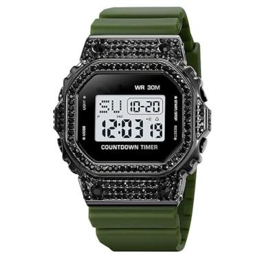 Imagem de FANMIS Relógio de pulso masculino feminino casual com luz traseira à prova d'água quadrado esportivo digital eletrônico, Verde, Negócios, moda casual, esportes