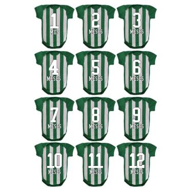 Imagem de Kit Body Bebê Mesversário Manga Curta Time de Futebol 12 Bodies de 1 a 12 Meses