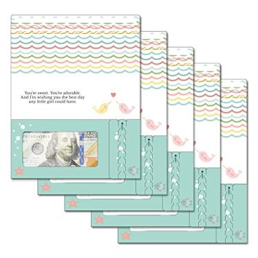 Imagem de ZipGifts Cartão de aniversário | Suporte de dinheiro aberto com zíper e janela de plástico transparente para dinheiro, cheque e vale-presente (aniversário | sereia - doce e adorável | Pacote com 5)