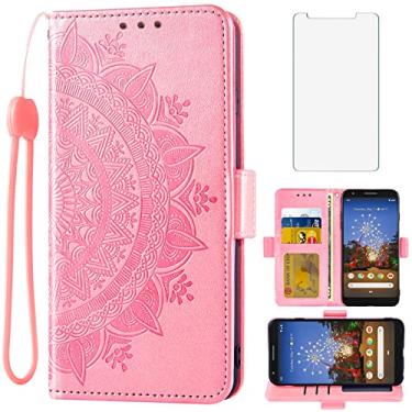 Imagem de Asuwish Capa tipo carteira compatível com Google Pixel 3a, protetor de tela de vidro temperado, porta-cartões de crédito, acessórios para bolsa de pulso, capa de celular para Pixel3a Pixle a3, ouro