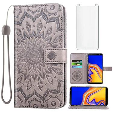 Imagem de Capa de telefone para Samsung Galaxy J4 Plus Capa carteira com protetor de tela de vidro temperado capa fina flip suporte para cartão acessórios Glaxay J4 Prime Gaxaly J4 Core J4+ 2018 mulheres homens