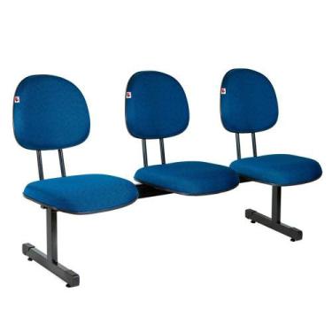 Imagem de Longarina Executiva 3 Lugares Tecido Azul Com Preto - Shop Cadeiras