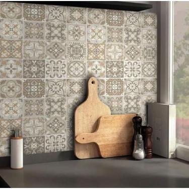 Imagem de Papel De Parede Autocolante Ladrilho Azulejo cozinha Em Tons De Bege -