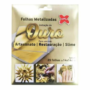Imagem de Folhas Metalizadas Imitação Ouro Make+ 25 Unidades 14x14cm - Make +