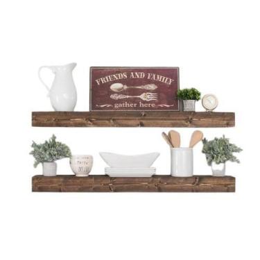 Imagem de Kit 2 Prateleiras Grossa Suporte Invisível Madeira 45X15 - Loja Do Pin