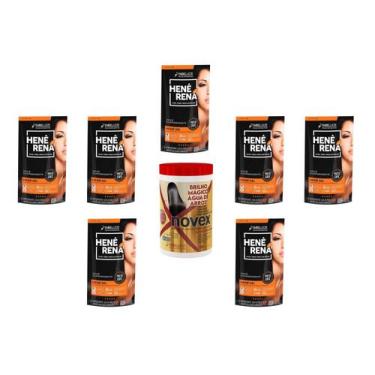 Imagem de Hene Em Gel Rena Preto Natural 07x180gr Pouch+Brilho Magico Agua Arroz