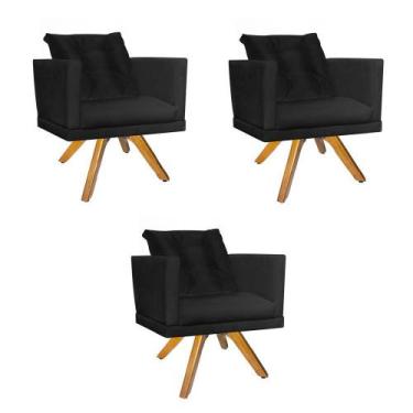 Imagem de Kit 03 Poltrona Lucia Confort Base Giratória Caramelo Com Almofada Sal