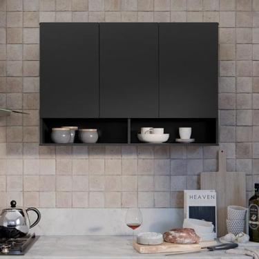 Imagem de Armário Suspenso 3 Portas Milão - EJ MÓVEIS, Preto