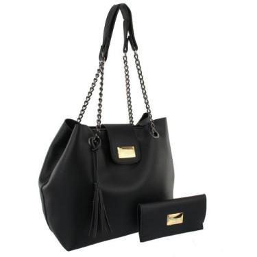 Imagem de Kit 2 bolsas feminina shopper sacola e necessaire alças em corrente mo