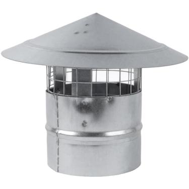 Imagem de Tampa de telhado de aço galvanizado redonda de 10 cm com malha - capa de chaminé à prova de intempéries - protetor de chuva para duto de lareira - tampa superior de ventilação de exaustão ou