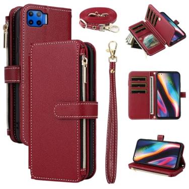 Imagem de Furiet Capa carteira para Moto One 5G/One5G UW/Moto G G5 Plus com alça de pulso, alça de ombro mais de 10 porta-cartões de couro PU de luxo flip suporte com zíper capa para celular Motorola One Lite