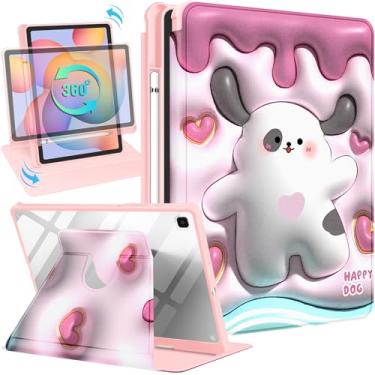 Imagem de Kidcube Capa para Samsung Galaxy Tab S6 Lite de 10,4 polegadas 2022/2020 capa fólio fofa com suporte para lápis desenho animado Kawaii cachorro desenho animado suporte giratório adolescentes capas