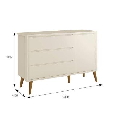 Imagem de Cômoda Infantil 1 Porta e 3 Gavetas Theo Retrô com Pés Amadeirado - Reller Móveis