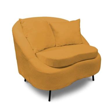 Imagem de Poltrona Decorativa Orgânica Pé Ferro Pto Zaya Bouclê Mostarda C05 - D`rossi