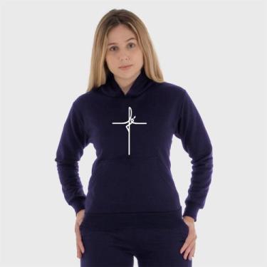 Imagem de Moletom Canguru Feminino Fé com Capuz e Bolso - Benellys, GG, Azul mar