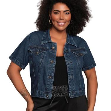 Imagem de Camisa cropped jeans plus size - La Rosa Flor, Azul escuro, G2