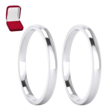 Imagem de Par Alianças Prata 2mm Abaulada Tradicional Anatomica Namoro Casal Nam