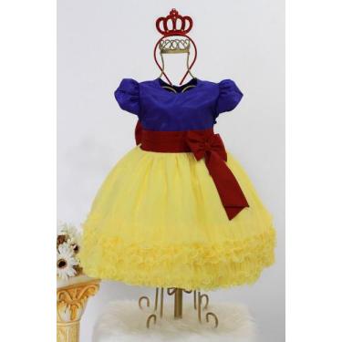 Imagem de Vestido Infantil Branca de Neve Luxo Festa Temática E Coroa - pingo de