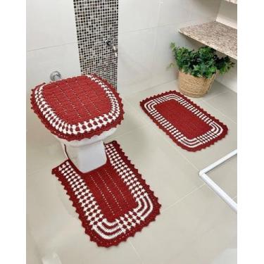 Imagem de Jogo De Banheiro Em Croche 3 Peças Império Artesanal - Veronez, Vinho