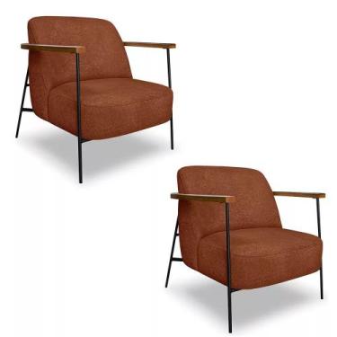 Imagem de Kit 2 Poltronas Decorativa Eros Linho Bouclê com Base de Ferro Preto -