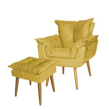 Imagem de kit Poltrona +Puff Opala Pé Palito Suede Amarelo - imperialwebstore mo