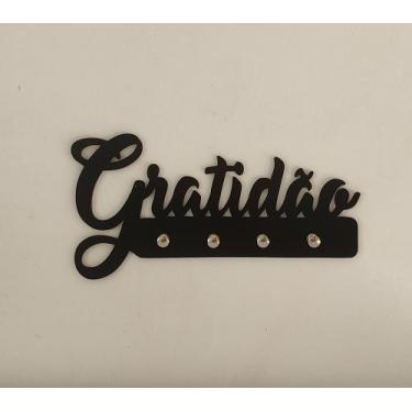Imagem de Porta chave de MDF parede - GRATIDÃO com fita 3m e 4 ganchos - DESIGN 