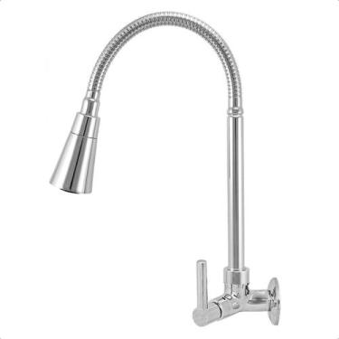 Imagem de Torneira de Parede para Pia de Cozinha Bica Cone Flexível Inox Chuveir